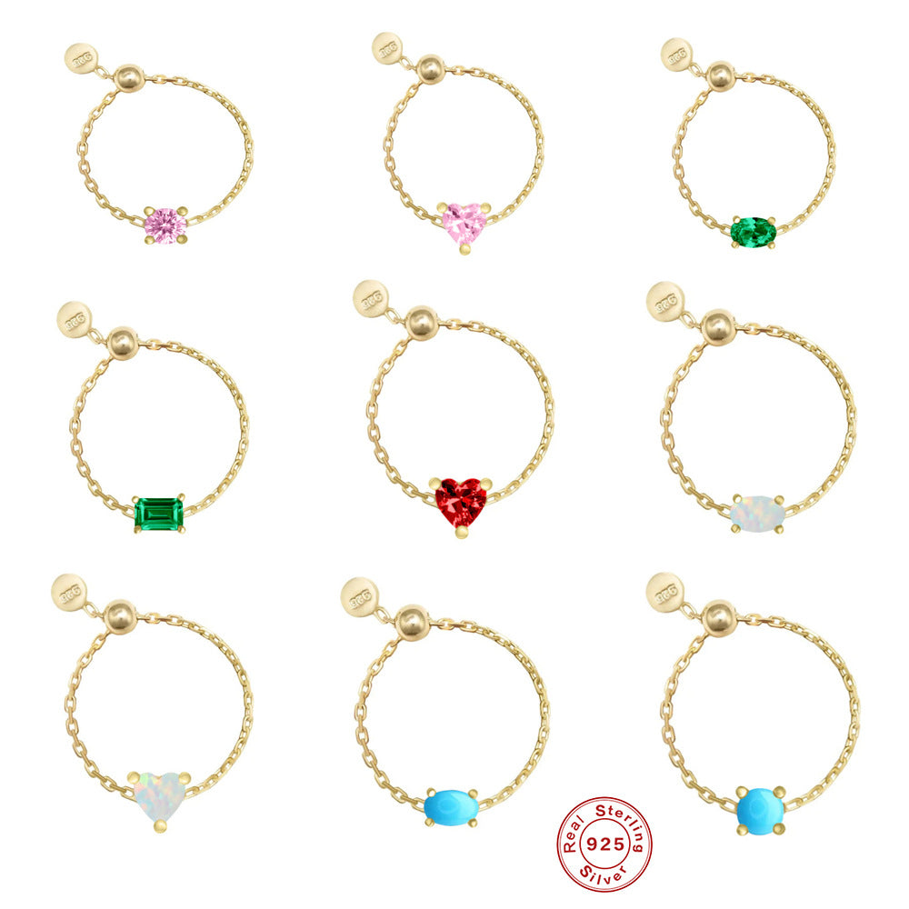 S925Sterling Silver Inlaid Simulated Diamond Zircon Open Ring for Women Hot Selling Chain Adjustable Index Finger Ring