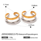 2H 18K Gold Stainless Steel Color-Block Double-Layer Open Ring Minimalist Gold and Silver Two-Tone Ear Clip Geometric