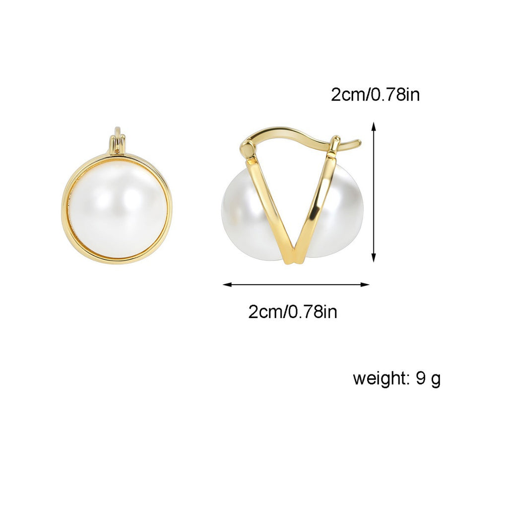 E0382 Double-Sided Large Pearl Earrings Simple French Retro Hepburn Earrings for Women
