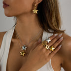 Five-pointed Star Jewelry Ring Non-fading Jewelry Necklace Stainless Steel Earrings