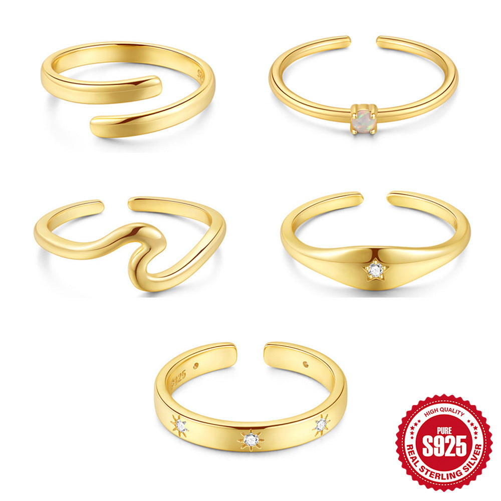 New S925Sterling Silver Wave Break Classic Open Toe Ring Hot Sale Summer Diamond-Studded Toe Ring