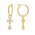 Gold-Plated Cubic Zirconia Cross Vintage Earrings — side profile