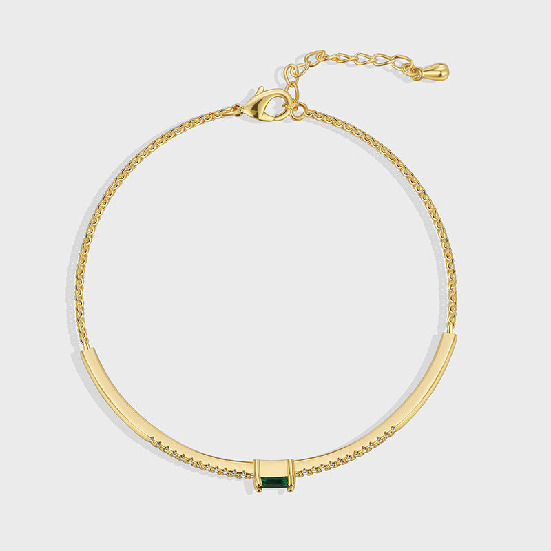 B0168 Minimalist Monochrome Nearly Curved Half Circle Bracelet for Women Fashion Retro Cool Style Green Zircon