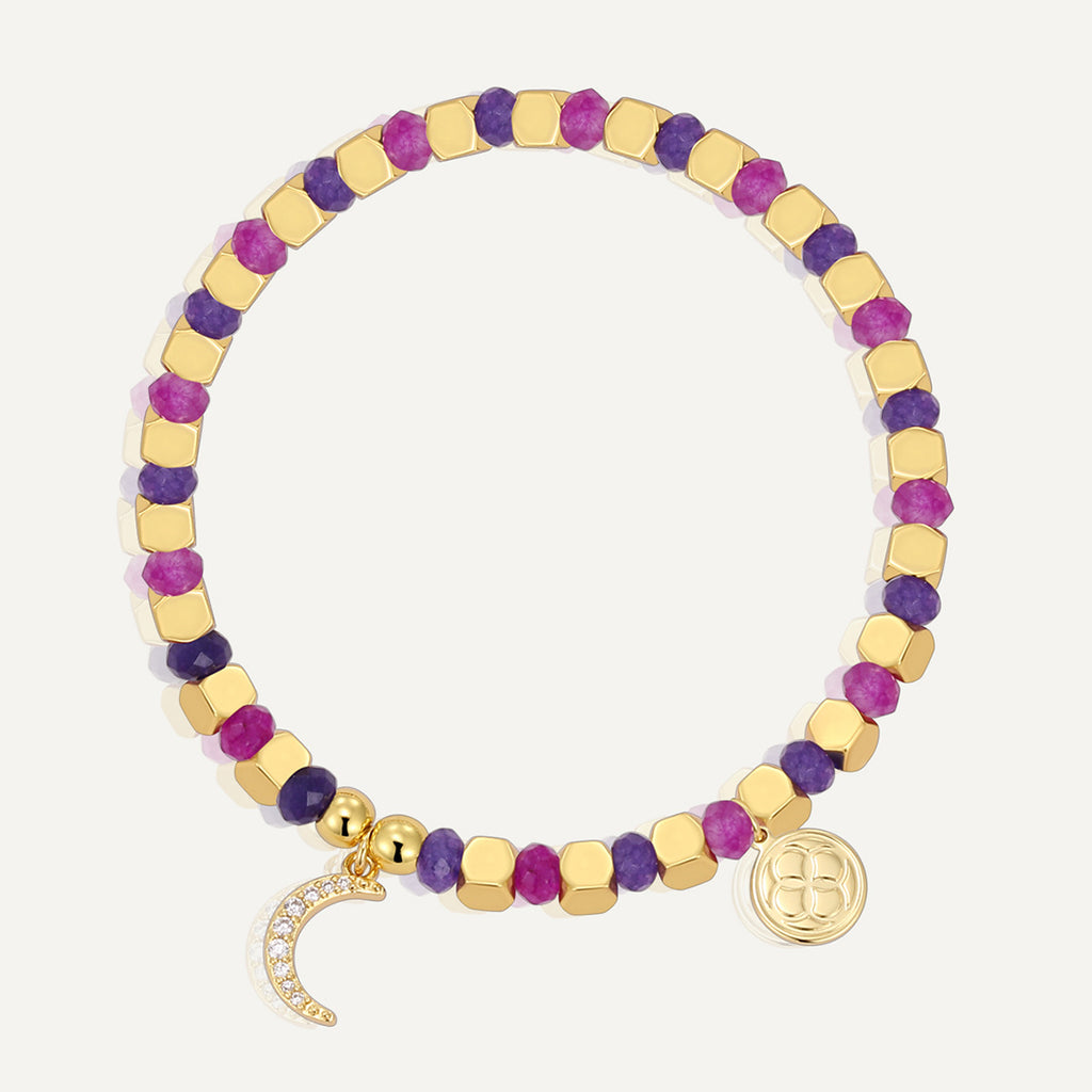 B0294 Crescent Moon Inlaid Zircon Beaded Fashion Bracelet