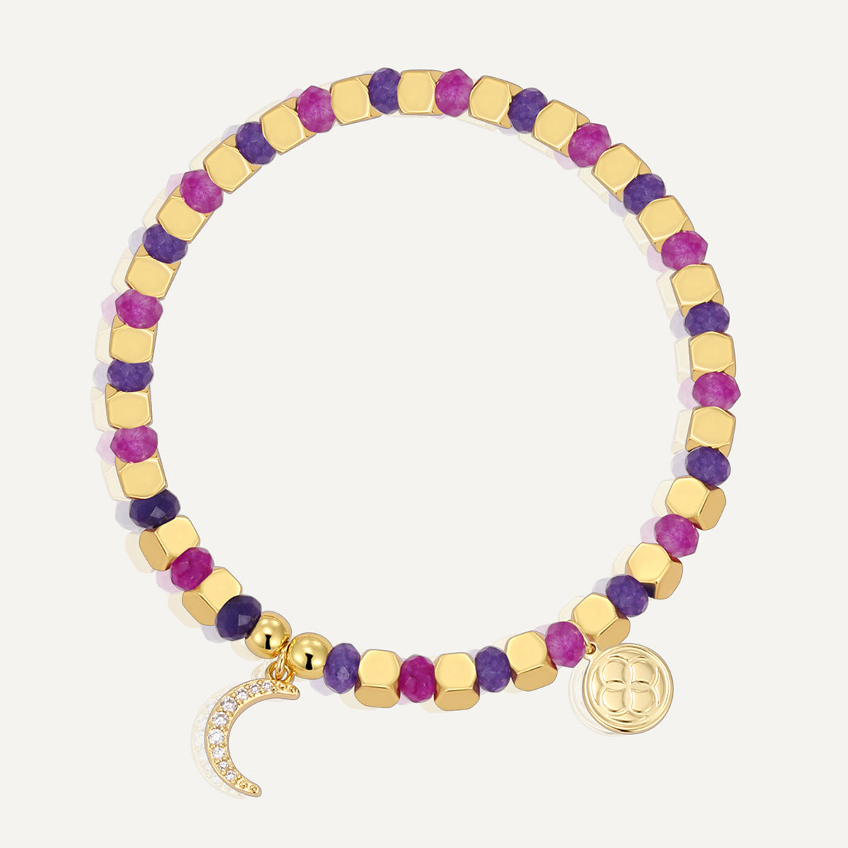 B0294 Crescent Moon Inlaid Zircon Beaded Fashion Bracelet