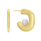 E0617 Fashion C Word-shaped Inlaid Pearl Stud Earrings for Women, Minimalist Cold Style Earrings