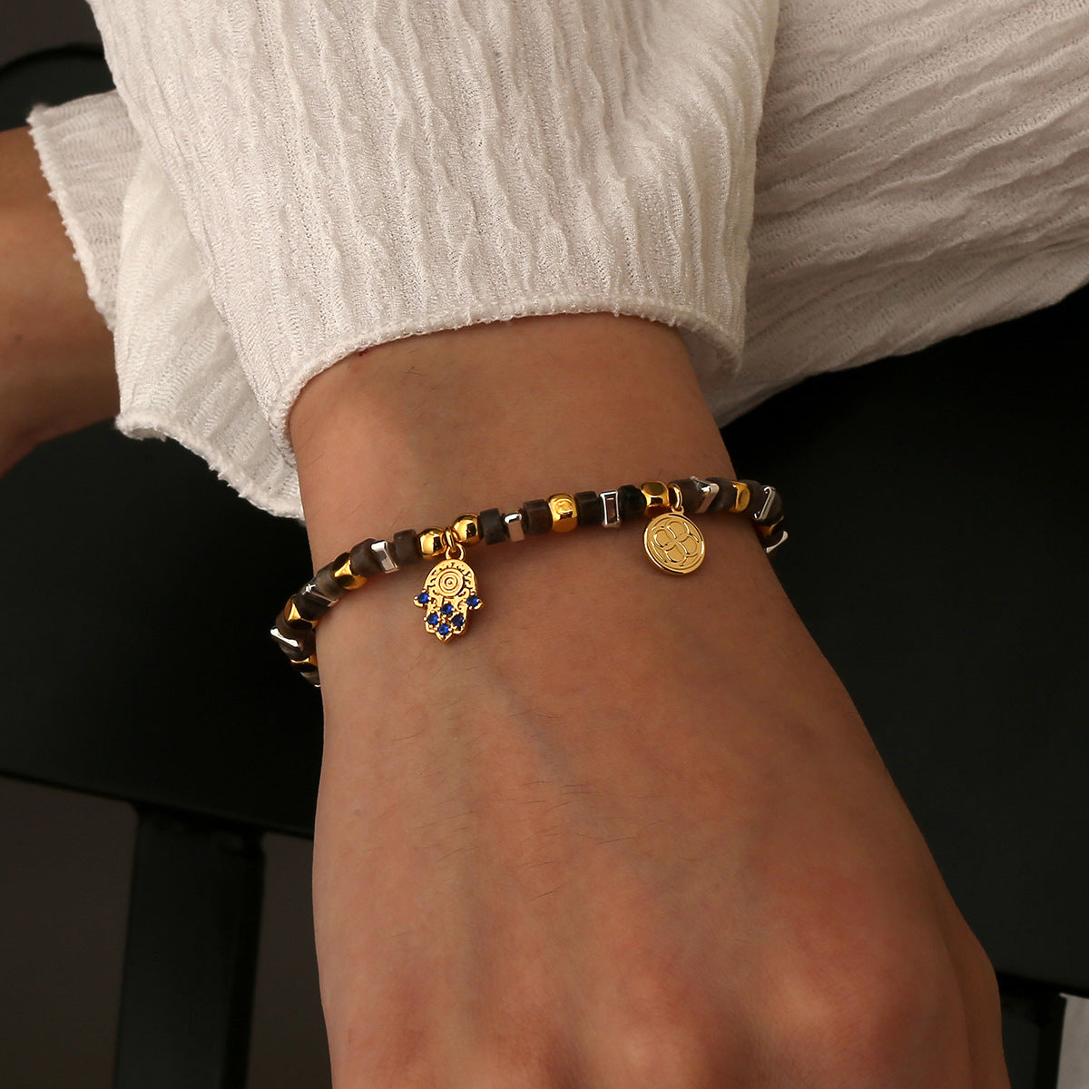 B0329 Vintage Melad Color Beaded Palm Inlaid Blue Zircon Fashion Bracelet