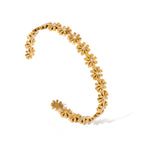 18K Gold Stainless Steel Small Daisy Pearl Open Bracelet Fashion Simple Zircon Bracelet