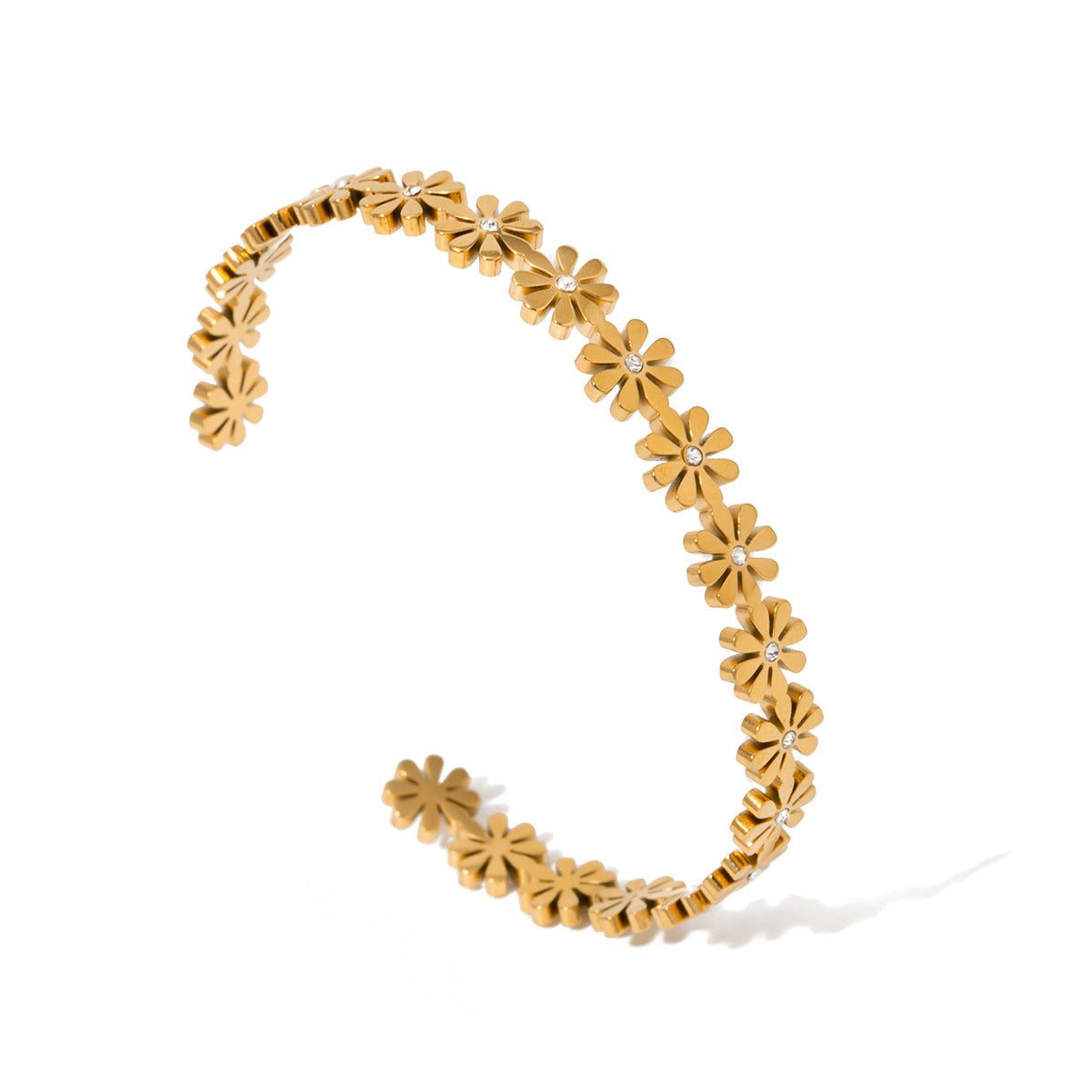 18K Gold Stainless Steel Small Daisy Pearl Open Bracelet Fashion Simple Zircon Bracelet