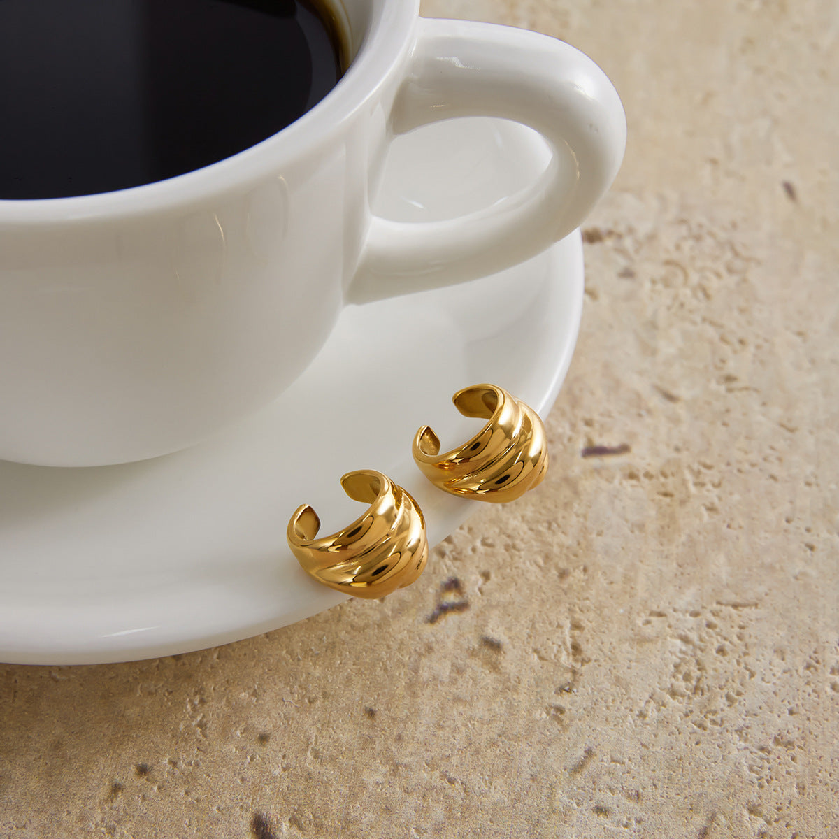 Stainless Steel gold Ear Clip Earrings18K Gold Stainless Steel Decorative Hoop Earrings