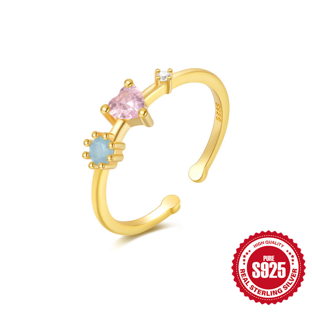 S925Sterling Silver Ring Micro Pave Colored Diamond Ring New Double Layer Design Sense Strong Open Ring