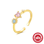 S925Sterling Silver Ring Micro Pave Colored Diamond Ring New Double Layer Design Sense Strong Open Ring