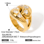 2H Stainless Steel Smooth Ring  Interlocking Water Drop White Heart-Shaped Zircon Ring