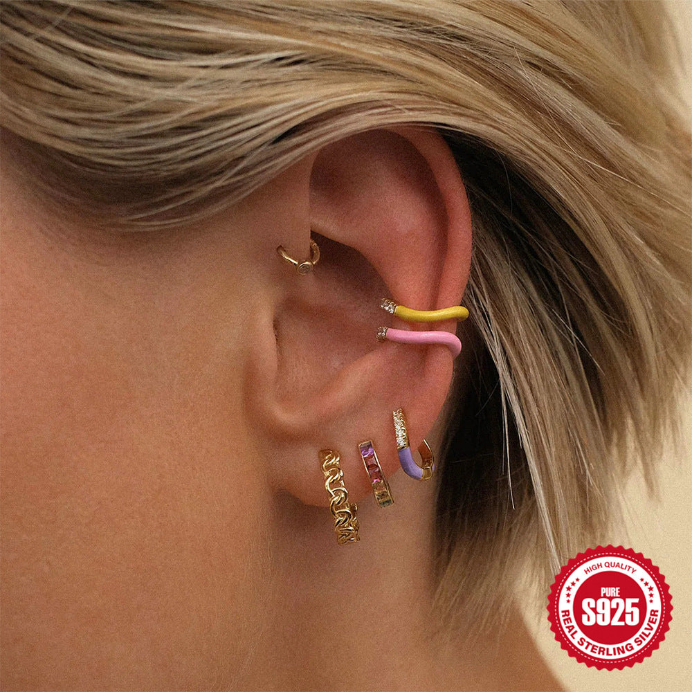 Sterling Silver925Oil Drop Irregular Hoop Earrings for Women Summer Colorful Dopamine Jewelry Earrings earring