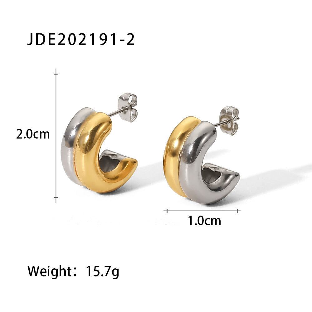 Stainless Steel c Color-Block Earrings Stud Earrings Jewelry for Women