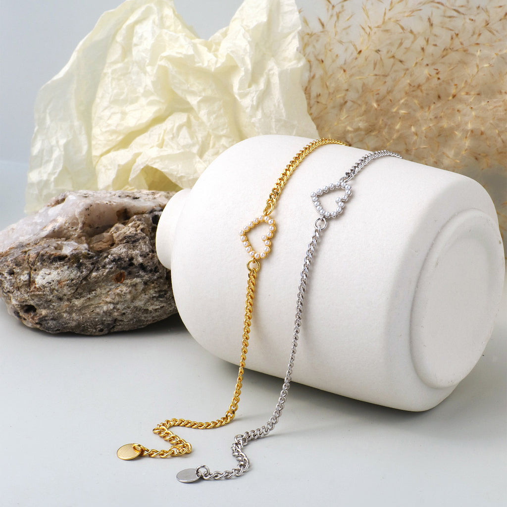 Summer Beach Heart Chain Simple Style Pearl Bracelet for Women In Stock