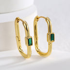 E0520 Simple Design Earrings for Women, Brass Gold-Plated with Green Zircon Ear Clips