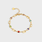 B0139 New Fashion Retro Colorful Stone Bracelet for Women Geometric Multicolor Brass Gold Plated