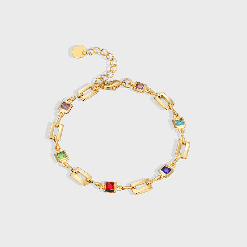 B0139 New Fashion Retro Colorful Stone Bracelet for Women Geometric Multicolor Brass Gold Plated