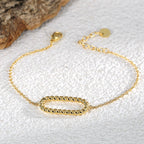 B0090   Simple Gold-Plated Braided Oval Bracelet for Women Woven Circle Hollow Egg-Shaped Bangle