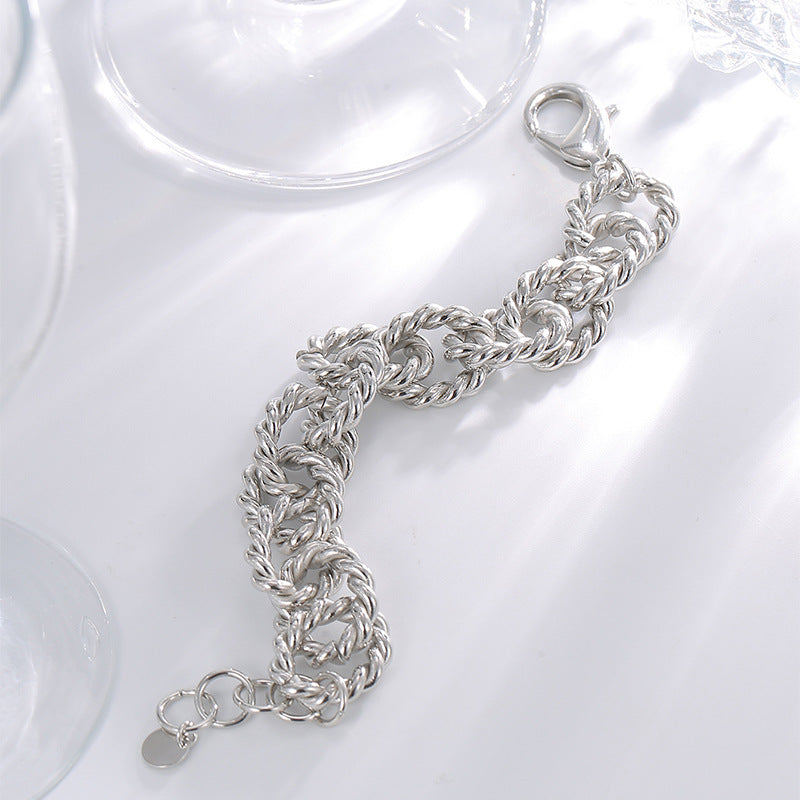 B0189 Chain Braided Bracelet For Women Silver Hip Hop Punk Retro