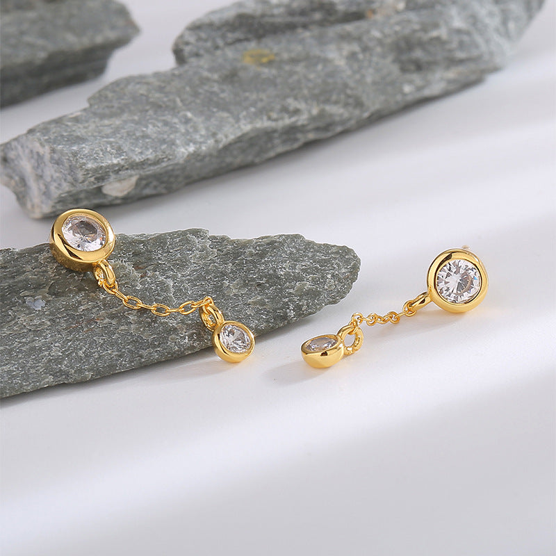 SE0015 S925Silver Japanese Korean Fashion Drop Earrings for Women Plated14K Gold Inlaid Zirconia Earrings