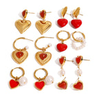 2H Stainless Steel Oil Drop Heart Earrings Pearl Stud Earrings Jewelry earring