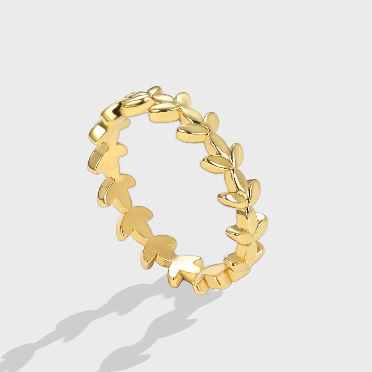 R0257 Vintage Plain Leaf Ring for Women, Stackable gold Smooth Olive Leaf Jewelry