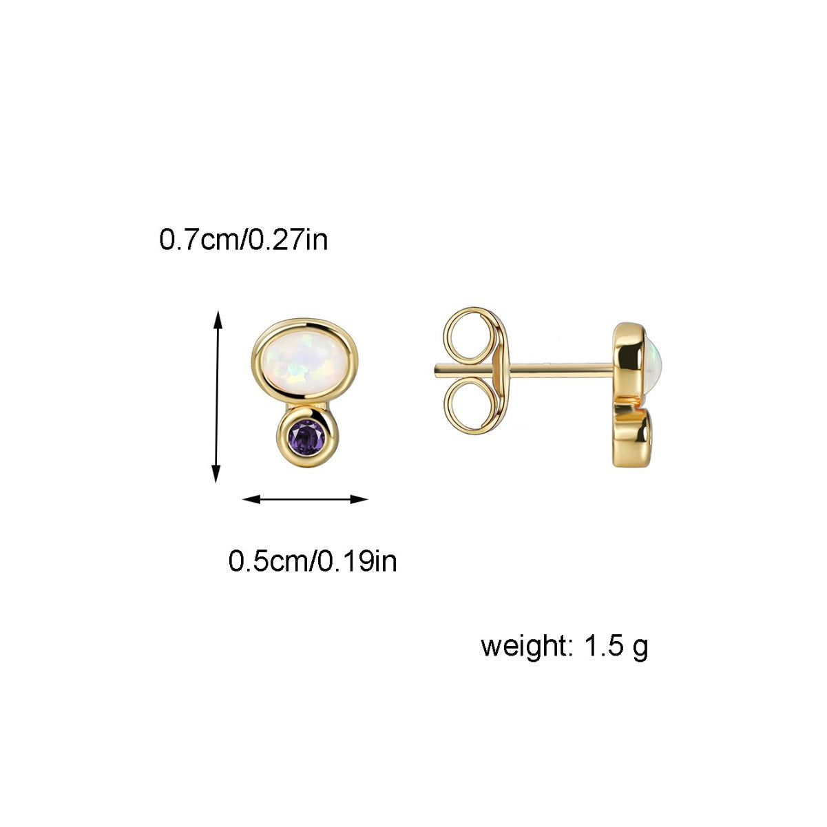 E0368 Korean Style Simple Copper Gold-Plated Round Purple Zircon Earrings for Women Synthetic Opal Stud Earrings In Stock