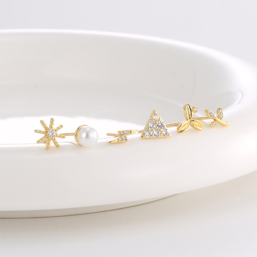 E0759 Dongdaemun Fashion Creative Set Earrings for Women Gold-Plated Inlaid with Shell Beads and Zircon Multi-Element Earrings