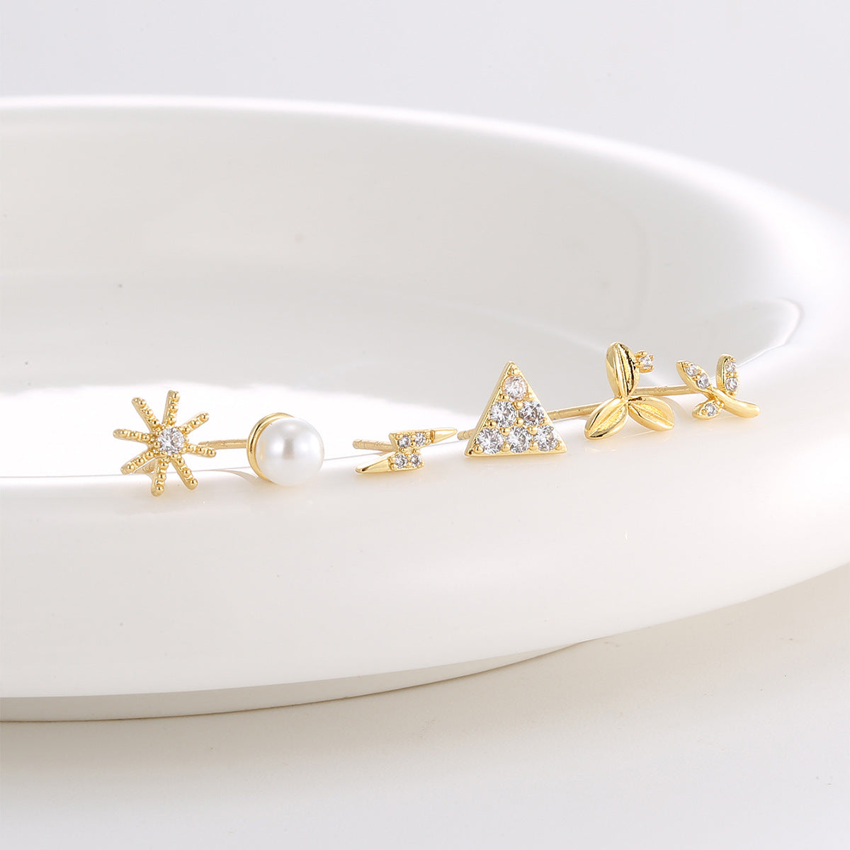 E0759 Dongdaemun Fashion Creative Set Earrings for Women Gold-Plated Inlaid with Shell Beads and Zircon Multi-Element Earrings