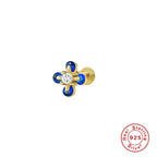 S925Sterling Silver Creative Geometric Flower Flat Head Threaded Piercing Earrings Hot Selling Ear Bone Studs