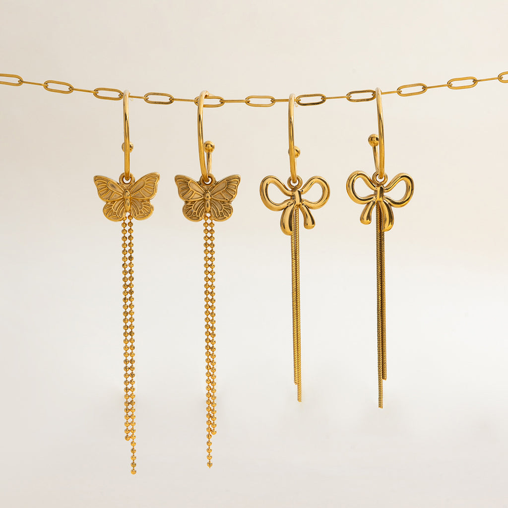 Butterfly Knot Stainless Steel Tassel Earrings Jewelry for Women