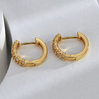 E0602 Creative Asymmetric Design Earrings for Women Brass Gold-Plated Single Row Micro-Inlaid White Zircon Hoop Earrings