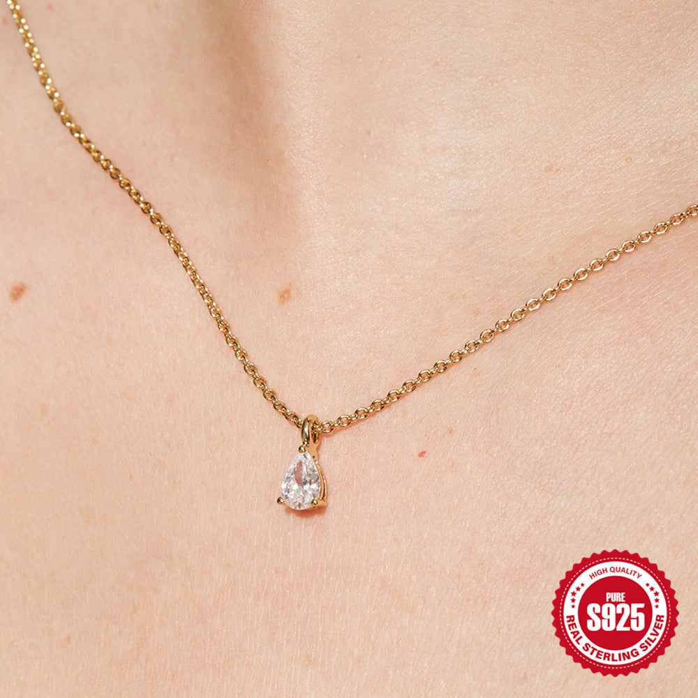 S925 Sterling Silver Water Drop Diamond Collarbone Necklace
