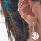 S925Sterling Silver Star Moon Inlaid Diamond Opal Hoop Earrings Cross Ear Clips Earrings Hot Sale Trendy Women's Ear Jewelry