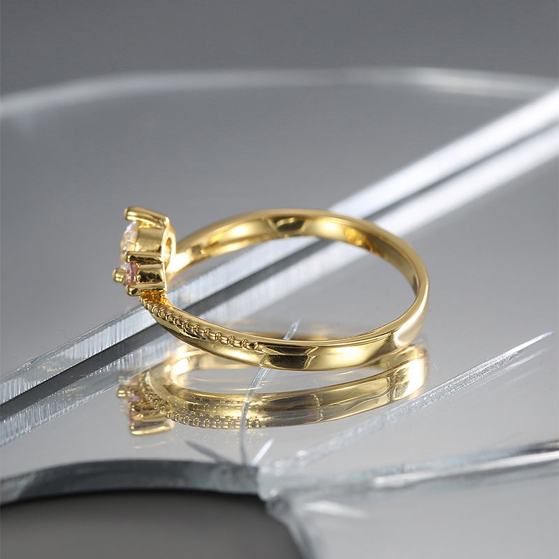 R0532 Fashion Trendy Ring for Women Retro Simple Design with Two-tone Zircon