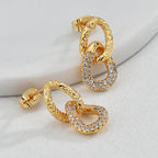 E0653 Fashion Retro Double Hoop Earrings for Women Simple Micro Inlaid White Zircon Exquisite Drop Earrings