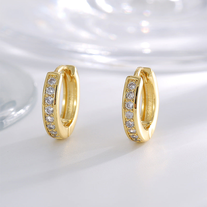 E0242 Minimalist Single-Sided Micro-Inlaid Zircon Earrings for Women with a Sense of Design and Cool Style Hoop Earrings