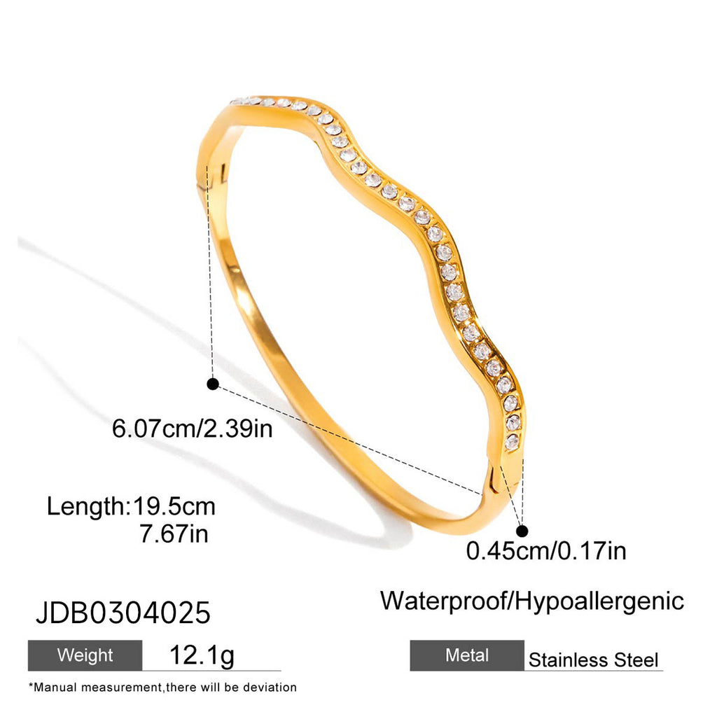 Zircon Bracelet for Women, Non-Fading Open Bangle, Stainless Steel Jewelry