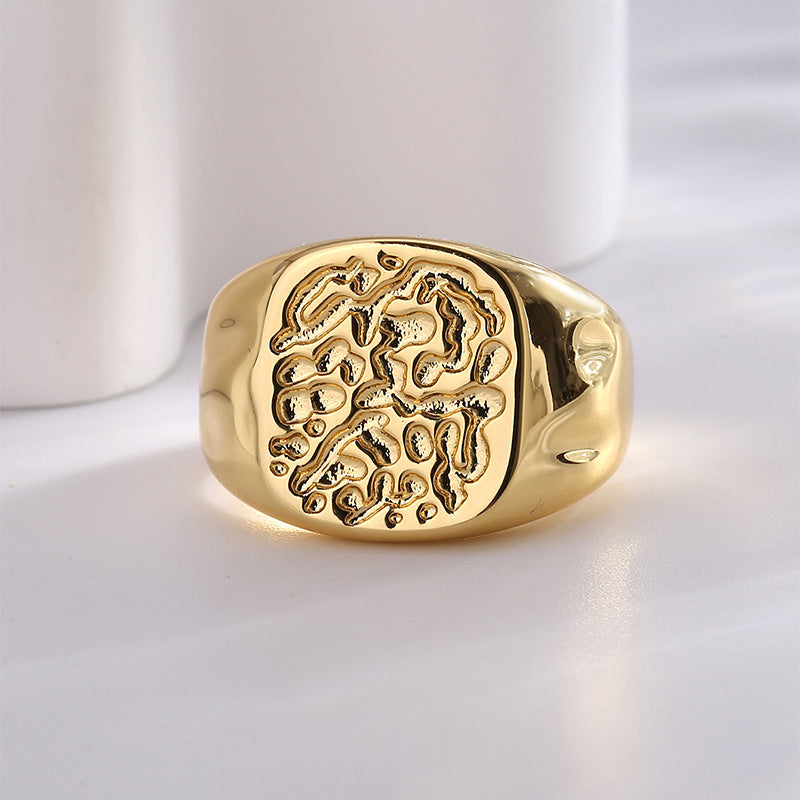 R0314 Exaggerated Vintage Minimalist Ring for Women Irregular Dense Groove Pattern Ring