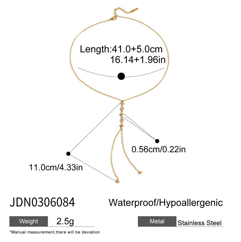 Stainless Steel Zircon y Long Chain Necklace Jewelry for Women Autumn Winter Sweater Chain