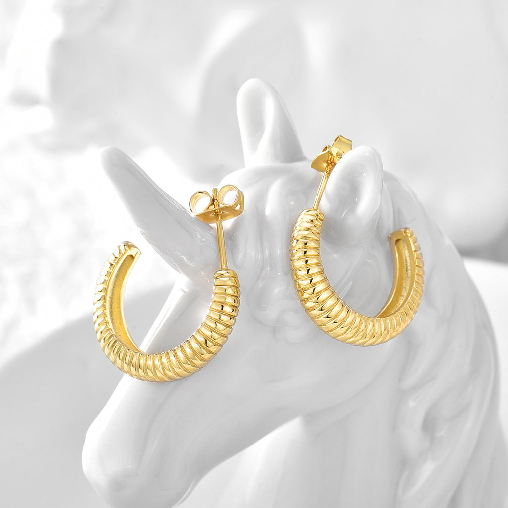 E0283Hot Selling Croissant Earrings 18K Gold Quality Jewelry Twist Twisted Thread C Shaped Earrings