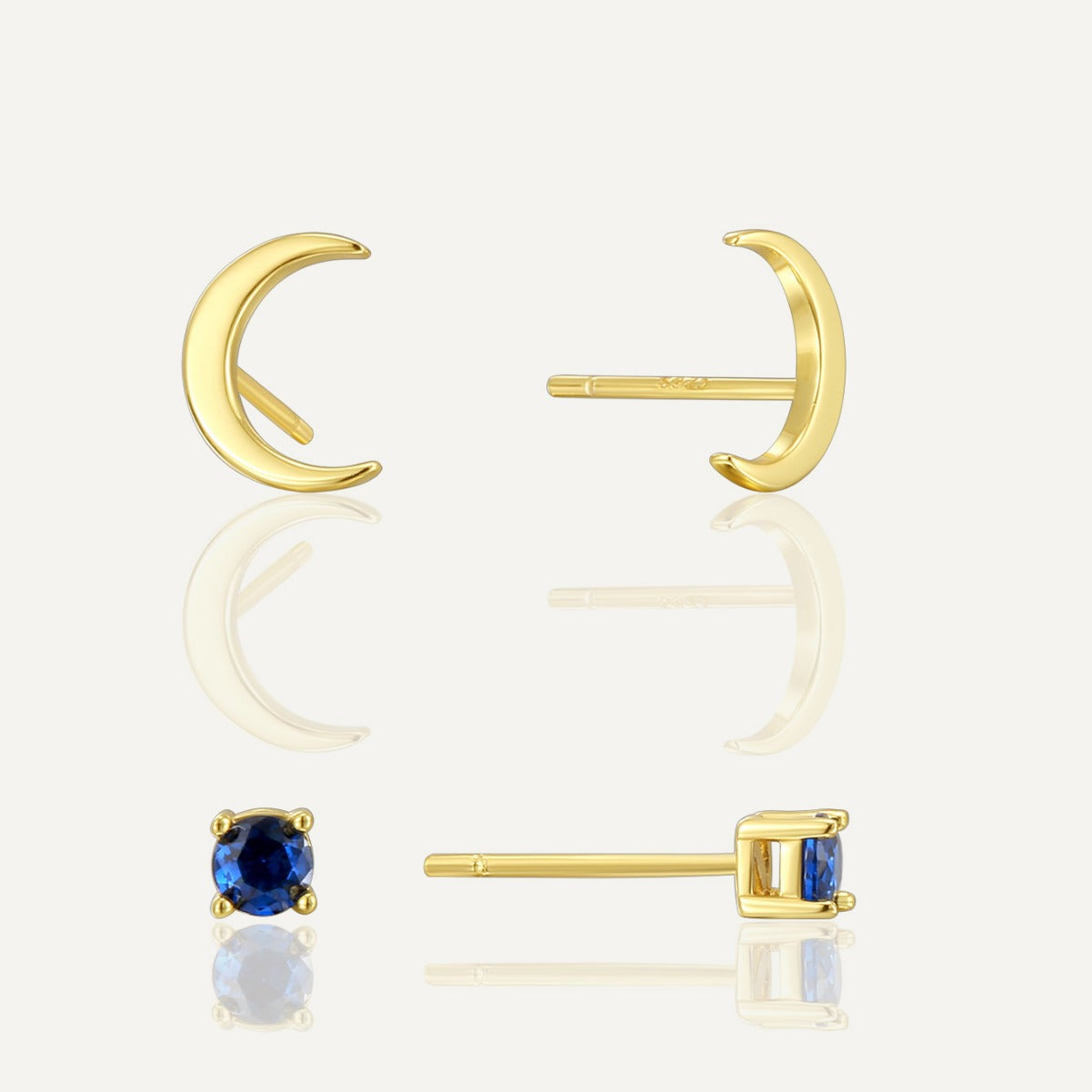 SE0248 S925Silver Star Moon Earrings Vintage Zircon Two Pairs of Earrings