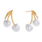 Stainless Steel Imitation Pearl Stud Earrings Cherry Ear Jewelry for Women