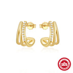 925Sterling Silver C Wave Shape Single Row Diamond Stud Earrings Hoop Earrings Hot Selling Classic Irregular Earrings