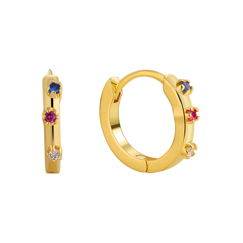 E0513 Fashionable Simple Three-Color Zircon Earrings for Women Copper Gold-Plated Ear Clips