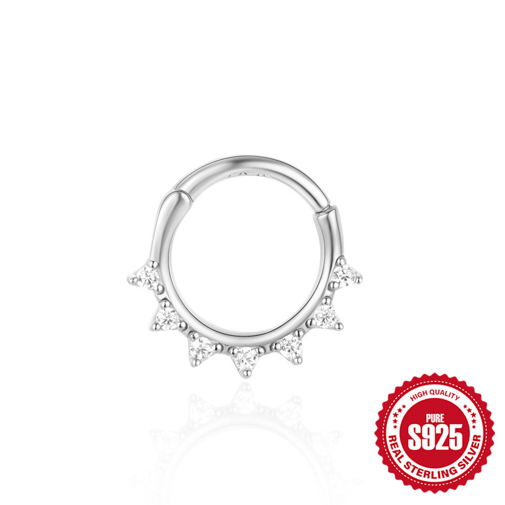 New Product S925Sterling Silver Star Triangle Inlaid Diamond Soft Bone Piercing Ear Hoop Ear Cartilage Hot-Selling Nose Ring