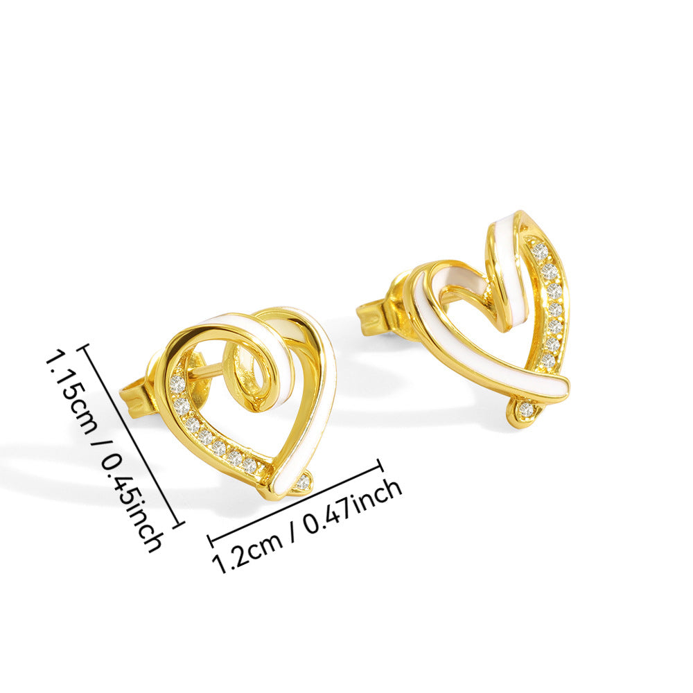 E0195 Elegant Fashion Heart-Shaped Zircon Stud Earrings for Women, Milky White Resin Peach Heart Hollow Design Earrings