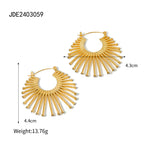 2H2025New Summer18k Gold Stainless Steel Stud Earrings with Rhinestones for Women, Exaggerated Metal Fan-Shaped Rhinestone Earrings